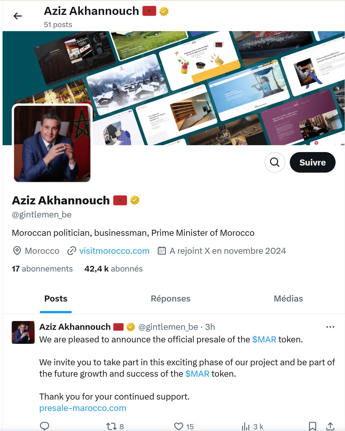 Alerte : Un faux compte usurpe l'identité d'Aziz Akhannouch sur la plateforme X 2 Un faux compte usurpe l'identité d'Aziz Akhannouch sur la plateforme X
